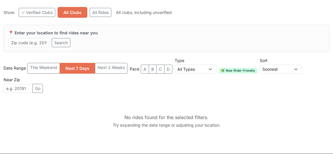 Discover page with New Rider Friendly filter active, showing matching ride cards with the green badge